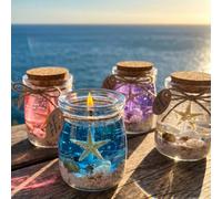 1 pièce Bougie gel parfumée à l'océan en pot de verre, avec de vraies étoiles de mer, des coquillages et du sable, bougie parfumée faite à la main, décoration de plage pour la maison, cadeau pour étud