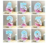 1 pièce Bougie licorne colorée, bougie à paillettes numériques bleue et rose, bougie numérique pour anniversaire de 0 à 9 ans, convient pour la décoration de gâteau d'anniversaire, bougie de décoratio