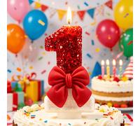1 pièce Bougie numérique, Bougie d'anniversaire avec nœud papillon, Décoration de gâteau scintillante avec nœud papillon rouge et blanc, Convient pour les fêtes d'anniversaire, les fêtes de famille, l
