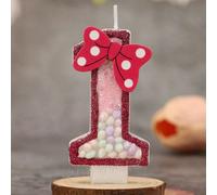 1 pièce Bougie numéro d'anniversaire, bougie d'anniversaire en forme de macaron rouge avec nœud, bougie pailletée pour décoration de gâteau, convient pour les fêtes d'anniversaire des filles et des fe
