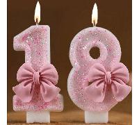 1 pièce Bougie numéro d'anniversaire, décoration de gâteau pour fête de festival, bougie chiffre avec nœud rose 9,6,5,8,7,2,1,4,3,0Cire
