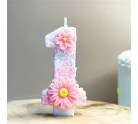 1 pièce Bougie numéro rose brillante avec accents floraux - Décoration de gâteau d'anniversaire étincelante pour fête et célébration, cire longue durée, usage intérieur, convient pour les rassemblemen