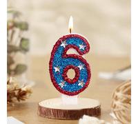 1 pièce Bougie numérotée rouge et bleue avec décoration d'étoile argentée, de 0 à 9, pour la décoration de gâteau d'anniversaire, d'anniversaire, de fête de festival 7,5,9,2,3,4,6,8,1,0Cire