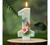 1 pièce Bougie pailletée chiffre 0-9 avec décoration papillon & florale, décoration de gâteau d'anniversaire pour fête et anniversaire Cire