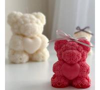 1 pièce Bougie parfumée en forme de cœur de rose et d'ours, décoration de chambre artisanale et créative, cadeau idéal pour les filles, bougie parfumée romantique pour mariage et fête Blanc,rose,rouge
