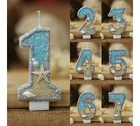 1 pièce Bougies chiffres pailletés 0-9, bougies de décoration de gâteau d'anniversaire à thème océan avec étoile de mer pour enfants, toppers de gâteau pour fête de plage 7,5,9,2,3,4,6,8,1,0AnimalCire