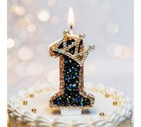 1 pièce Bougies d'anniversaire numérotées 0-9 avec couronne noire et dorée en strass, décoration de gâteau élégante pour anniversaire, mariage, anniversaire, accessoire photo pour les réseaux sociaux 