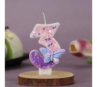 1 pièce Bougies de gâteau papillon pailletées violettes, bougies d'anniversaire numérotées 0-9 de 2,76 po/7 cm, décoration de gâteau pailletée pour anniversaire, mariage, anniversaire de mariage, fête