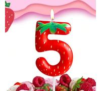 1 pièce Bougies décoratives en forme de fraise rouge numérotées de 0 à 9 pour gâteau d'anniversaire et fête 7,5,9,2,3,4,6,8,1,0Cire