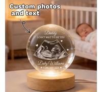 1 pièce Boule de cristal 3D personnalisée avec photo de bébé et nom, sphère de cristal personnalisée avec base en bois lumineux, image d'échographie commémorative, veilleuse de chambre d'enfant, cadea
