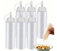 1 pièce Bouteille à presser pour ketchup 120/350/500/1000ml avec fonction de mesure, bouteille à presser pour condiments (couvercle en plastique rotatif), peut contenir de la pâte de sésame, de la sau