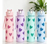 1 pièce Bouteille d'eau de grande capacité 750ML/25oz style INS avec imprimé léopard et motif cœur, tasse en plastique à couvercle pop-up en un clic avec cordon, tasse portable, tasse à boire pour étu