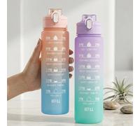 1 pièce Bouteille d'eau de sport à grande capacité avec échelle de temps dégradée, bouteille d'eau portable avec couvercle pop-up et paille, conception de poignée étanche, fitness en plein air, course