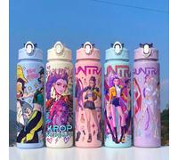 1 pièce Bouteille d'eau de sport anti-déversement à couvercle basculant style groupe de filles K-POP, 5 couleurs, design de mode portable, tasse de voyage 800ml-27oz avec sangle, paille et couvercle, 