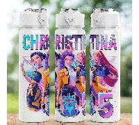 1 pièce Bouteille d'eau de sport anti-déversement à couvercle basculant, style groupe de filles K-POP, 5 couleurs, design portable et à la mode, tasse de voyage 800ml-27oz avec sangle, paille et couve