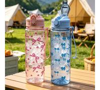1 pièce Bouteille d'eau d'été minimaliste de 750 ml avec imprimé papillon et paille, convient pour les sports, l'extérieur, la maison, le bureau, l'école, portable et adaptée comme cadeau bleu,vert,Vi