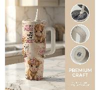 1 pièce Bouteille d'eau isolée en acier inoxydable de 40 oz avec imprimé vache des highlands mignonne, avec poignée et paille. Gourde sous vide pour femmes, mug de voyage avec citation inspirante. Gra