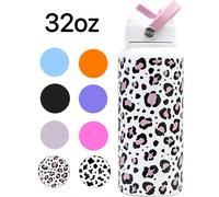1 pièce Bouteille d'eau isotherme de 20oz/26oz/32oz avec paille, bouteille en acier inoxydable étanche avec couvercle à rabat, paille et poignée, réutilisable, grande ouverture, convient pour les voya
