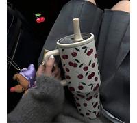 1 pièce Bouteille d'eau isotherme en acier inoxydable de 40 oz avec couvercle et paille, motif cerise mignon, tasse isotherme pour femmes, tasse de voyage, cadeau de la Saint-Valentin/Noël, articles d