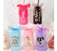 1 pièce Bouteille d'eau personnalisée 16oz/480ml avec nom/photo et nœud - 5 couleurs, bouteille de sport en plastique PP incassable avec nœud papillon, personnalisable pour mariage, demoiselle d'honne