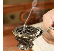 1 pièce Brûle-encens de lotus vintage à main, mini brûle-encens exquis pour le bout des doigts, brûle-encens en alliage de cuivre, décoration de maison, aromathérapie, tour d'encens, récipient pour bo