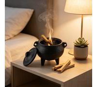 1 pièce Brûle-encens en fonte avec couvercle d'extinction, poêle à bois sacré de sauge blanche, brûleur d'aromathérapie de purification pour yoga et méditation, ornement de décoration de bureau pour r