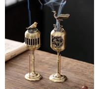 1 pièce Brûleur d'encens en forme de lanterne de cage à oiseaux en métal rétro à pied haut, convient pour la décoration d'intérieur, l'aromathérapie et le brûleur d'encens zen, avec porte-bâton d'ence