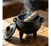 1 pièce Brûleur d'encens trépied avec couvercle, bol de cendrier de bureau vintage pour bâtons de sauge, support d'encens de charbon portable pour salle de yoga et de thé, ornement décoratif de bureau