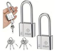 1 pièce Cadenas anti-vol en acier inoxydable et 4 clés, anse extra longue, serrure de porte d'entrée, cadenas à feuille carrée, serrure de placard, serrure de tiroir, serrure de chambre universitaire,