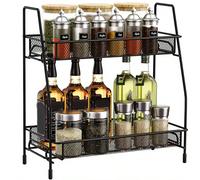 1 pièce Cadre de cuisine en fer à double couche, grande capacité Étagère à épices, Étagère de cuisine, Égouttoir de cuisinière, Panier de rangement d'évier, Boîte de rangement de bouteilles d'épices,