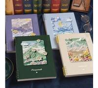 1 pièce Cahier à feuilles mobiles épais de format A5 avec paysage de peinture à l'huile. 60 pages. Cahier mignon avec pages détachables pour l'école, la journalisation, les fournitures scolaires, la r