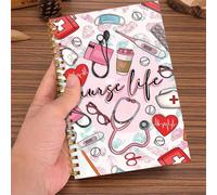 1 pièce Cahier à spirale rose thème vie d'infirmière, design thème médical avec motif de stéthoscope et ligne de battement de cœur, convient aux infirmières autorisées, cadeaux pour la journée des inf