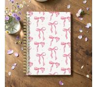 1 pièce Cahier A5 Imprimé Nœud Rose Aquarelle & Pois Fins, Convient pour Notes de riture Quotidienne, Cadeau de Papeterie pour Femmes, Pages Intérieures Lignées Vides, Couverture Imprimée Nœ