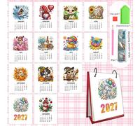 1 pièce Calendrier de peinture de diamant motif mignon de vacances 2027, série de vacances, mini calendrier de bureau, calendrier de bureau, calendrier de bureau créatif fait main, support de calendri