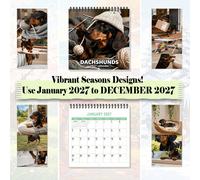 1 pièce Calendrier mural à spirale 8,3x8,3 pouces 2027, Calendrier mensuel de photographie de la vie intérieure et extérieure du teckel à corps long mignon, Esthétique chaleureuse de l'animal de compa