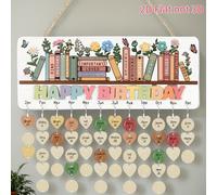 1 pièce Calendrier Rappel en Bois Imprimé à Plat 2D Joyeux Anniversaire, Plaque Commémorative d'Anniversaire Inspirante DIY, Décoration Suspendue de Suivi de Date de Naissance Florale Livre, Panneau d