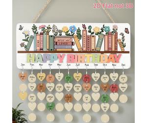 1 pièce Calendrier Rappel en Bois Imprimé à Plat 2D Joyeux Anniversaire, Plaque Commémorative d'Anniversaire Inspirante DIY, Décoration Suspendue de Suivi de Date de Naissance Florale Livre, Panneau d