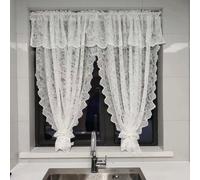 1 pièce Cantonnière de rideau de café avec bordure en dentelle blanche, rideau semi-transparent à imprimé floral de style bohème, décoration de fenêtre décorative pour chambre à coucher, salon, décora