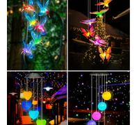 1 pièce Carillon solaire en forme de colibri/papillon/cœur/rond, 6 lampes suspendues LED colorées, papillon violet romantique, design colibri bleu, convient pour la terrasse, le balcon, la décoration 