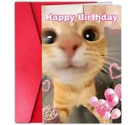1 pièce Carte d'anniversaire amusante avec enveloppe - Conception de chat roux mignon, motif de ballon rose et de cœur - Carte créative unique convenant aux propriétaires d'animaux de compagnie, aux p