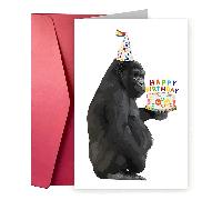 1 pièce Carte d'anniversaire amusante avec gorille et gâteau - cadeau parfait pour les amis et la famille [Pas d'enveloppe] Type A,Type A[avec enveloppe]Papetier