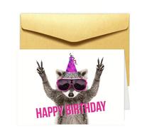 1 pièce Carte d'anniversaire amusante & cool avec raton laveur et enveloppe, carte d'anniversaire humoristique à thème animal mignon, convient pour les amis, la famille, lui/elle, fournitures pour fêt