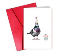 1 pièce Carte d'anniversaire amusante "Party Pigeon" avec enveloppe - Design aquarelle pour les amateurs d'oiseaux - Carte de vœux humoristique pour les amateurs d'oiseaux - Intérieur vierge Animal,gr