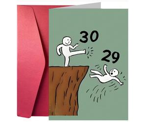 1 pièce Carte d'anniversaire amusante pour 30 ans - "Kick 29 To The Curb" Design de dessin animé humoristique, convient aux amis de 30 ans, enveloppe et carte épaisses et grandes AnimalPapetier