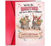 1 pièce Carte d'anniversaire amusante pour ami, thème d'ami, dessin animé mignon, motif de chariot de courses d'ami, salutations humoristiques, convient aux amis, sœurs, épouses, petites amies, cadeau