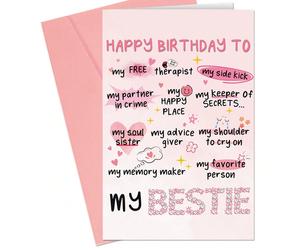 1 pièce Carte d'anniversaire amusante pour femmes, sœur ou meilleure amie - Carte d'amitié humoristique, cadeau d'anniversaire mignon pour la meilleure amie, nièce ou sœur de l'âme Enveloppe dorée,Env
