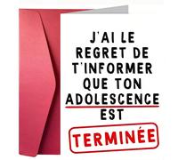 1 pièce Carte d'anniversaire amusante pour fille ou fils - L'ADOLESCENCE EST TERMINÉE - Carte d'anniversaire des 20 ans, convient aux hommes et aux femmes - Carte d'anniversaire des 20 ans graphique,L