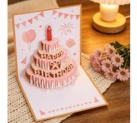 1 pièce Carte d'anniversaire pop-up 3D faite main, avec un design de gâteau et de ballons vifs ainsi que le texte "Joyeux anniversaire", idéal pour offrir à la famille et aux amis, parfait pour les fo