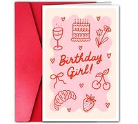 1 pièce Carte d'anniversaire rose à motifs ondulés avec enveloppe - Carte d'anniversaire mignonne convenant aux sœurs, meilleures amies et bonnes amies, idéale pour les 16e, 18e et 21e anniversaires,
