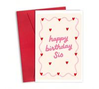 1 pièce Carte de vœux d'anniversaire amusante rose avec motif de cœur ondulé pour sœur, avec enveloppe, design de cœur rouge "Joyeux anniversaire sœur", parfaite pour les vœux d'anniversaire, rétablis